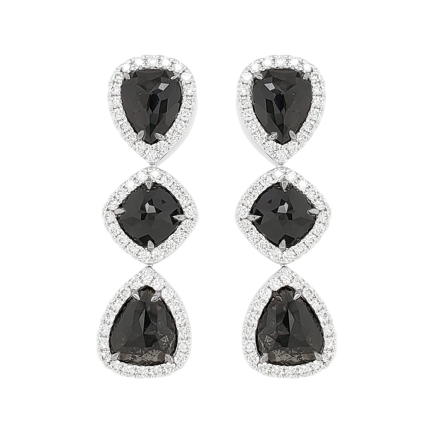 7.3 CTW Black Diamond Halo Drop Earrings | 14K Gold