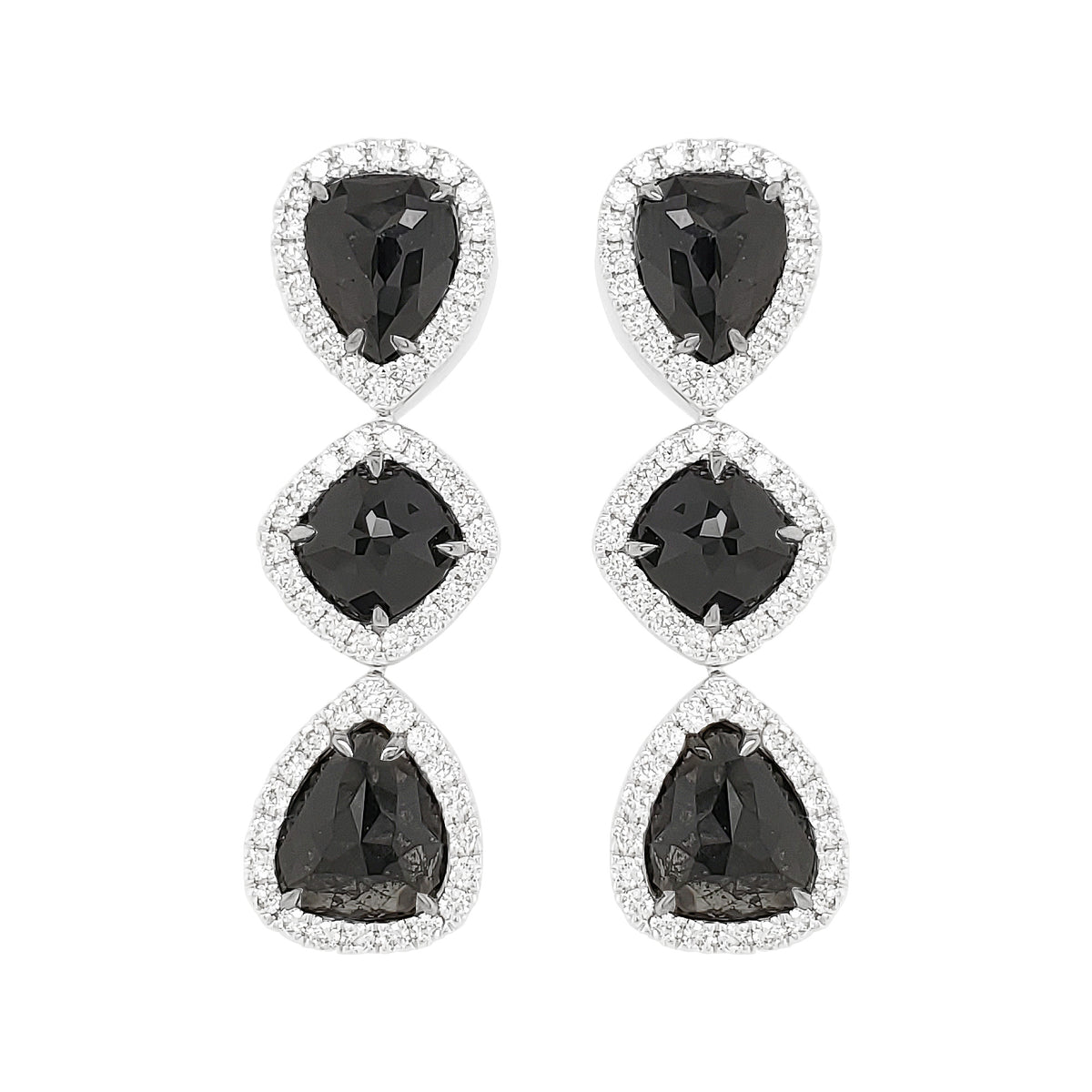 7.3 CTW Black Diamond Halo Drop Earrings | 14K Gold