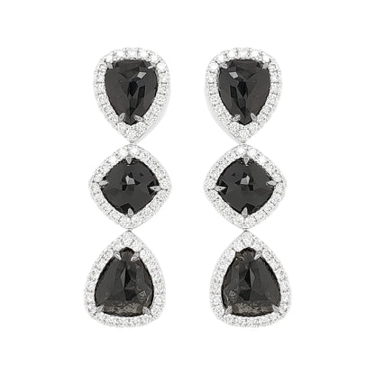7.3 CTW Black Diamond Halo Drop Earrings | 14K Gold