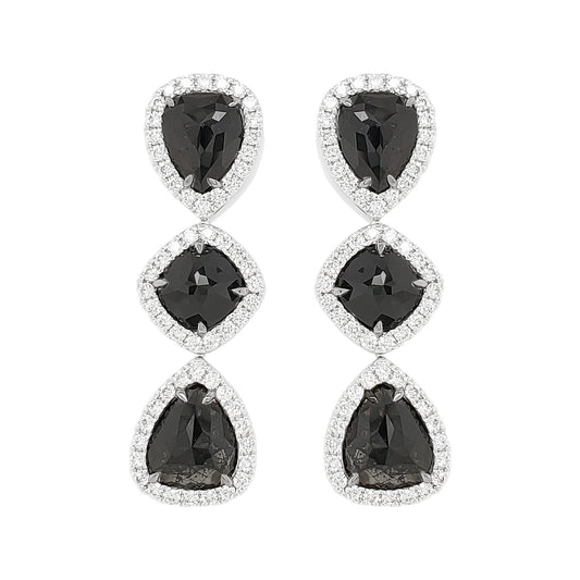 7.3 CTW Black Diamond Halo Drop Earrings | 14K Gold