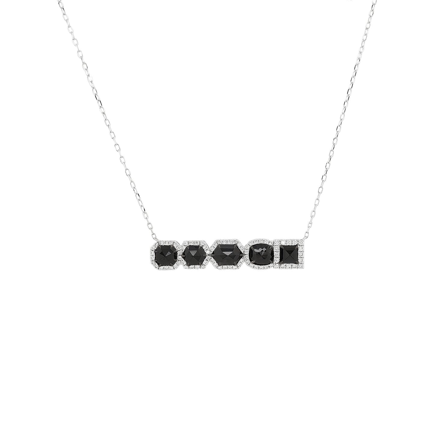 14K White Gold Black Diamond Halo Bar Necklace 3 4/5 CTW Natural Diamonds SI/GH