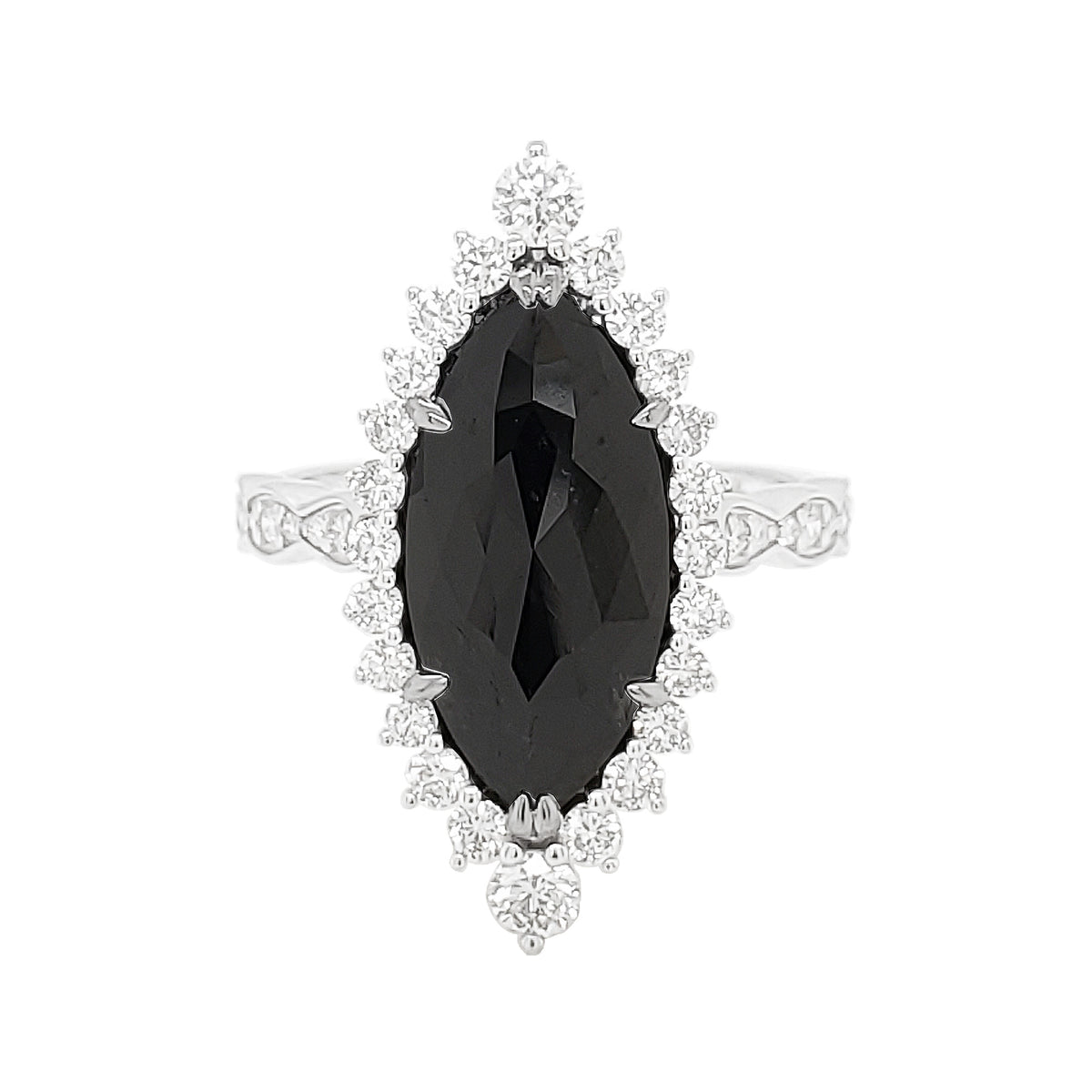 Marquise Black Diamond Halo Ring | 14K White Gold, 3.9CT