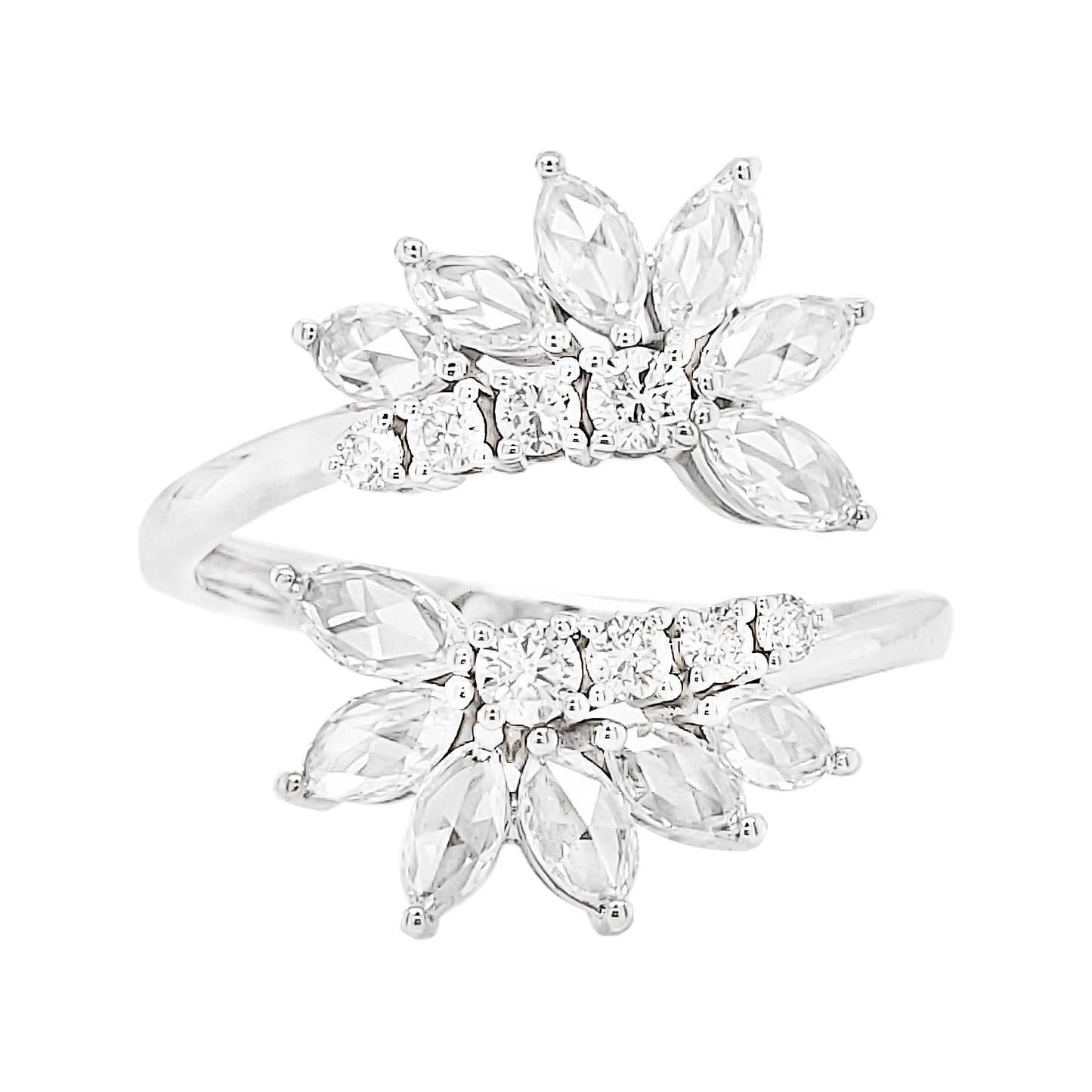 18K White Gold Marquise Diamond Floral Bypass Ring, 1 CTW