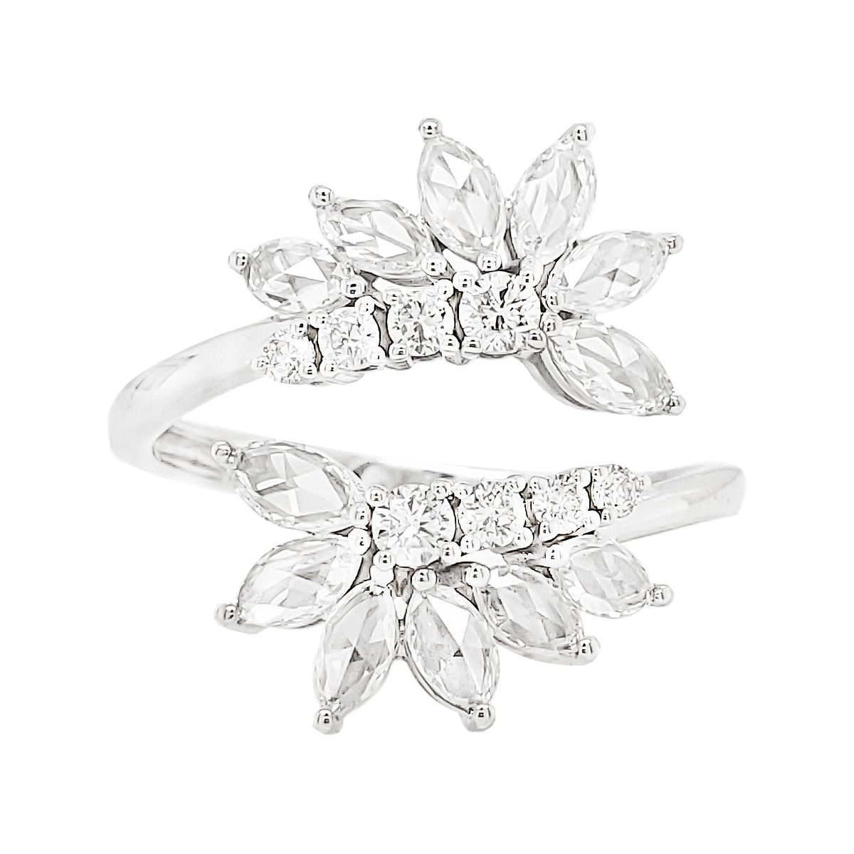 18K White Gold Marquise Diamond Floral Bypass Ring, 1 CTW