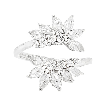 18K White Gold Marquise Diamond Floral Bypass Ring, 1 CTW
