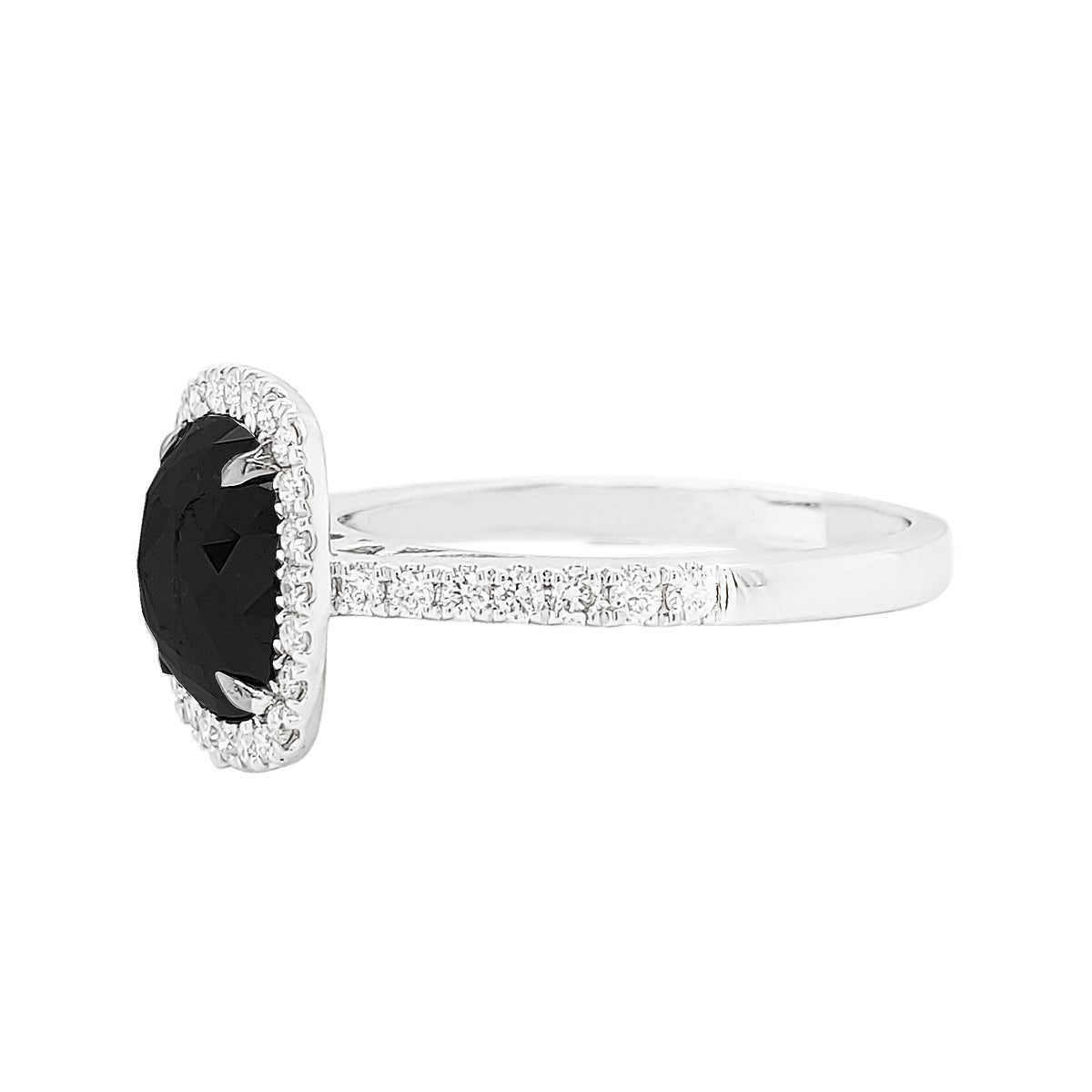 Black Diamond Halo Ring | 14K White Gold Cushion-Cut Ring