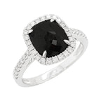 Black Diamond Halo Ring | 14K White Gold Cushion-Cut Ring