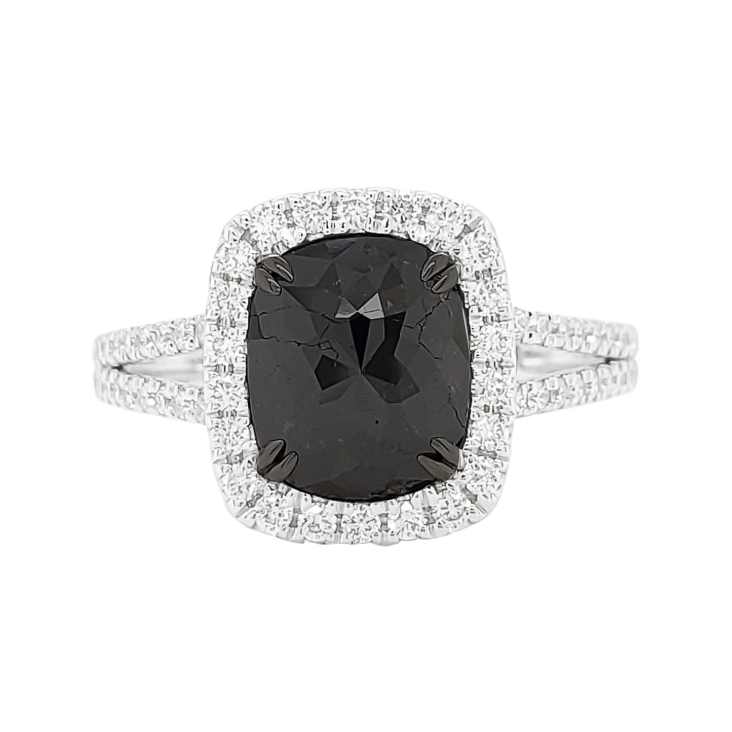 Cushion Black Diamond Ring | 14K Gold Single Halo Engagement Ring