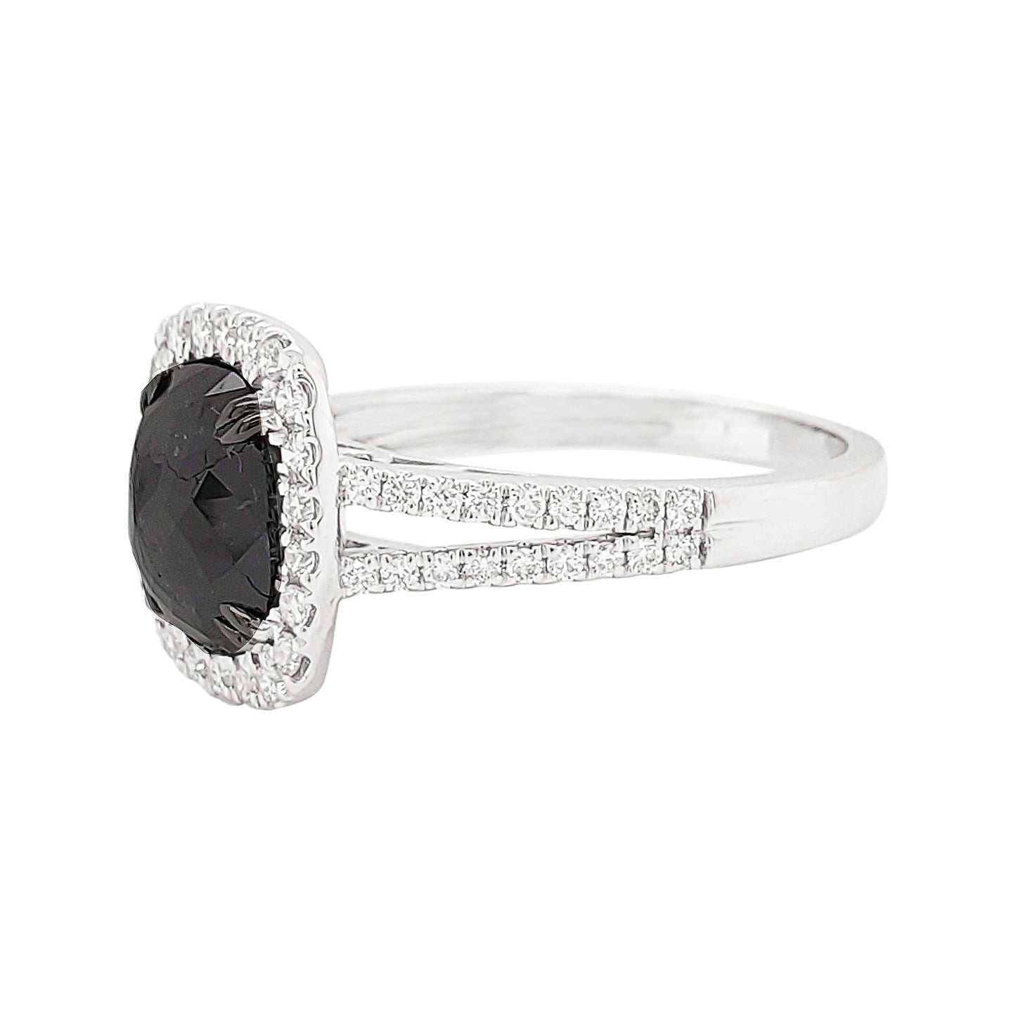 Cushion Black Diamond Ring | 14K Gold Single Halo Engagement Ring