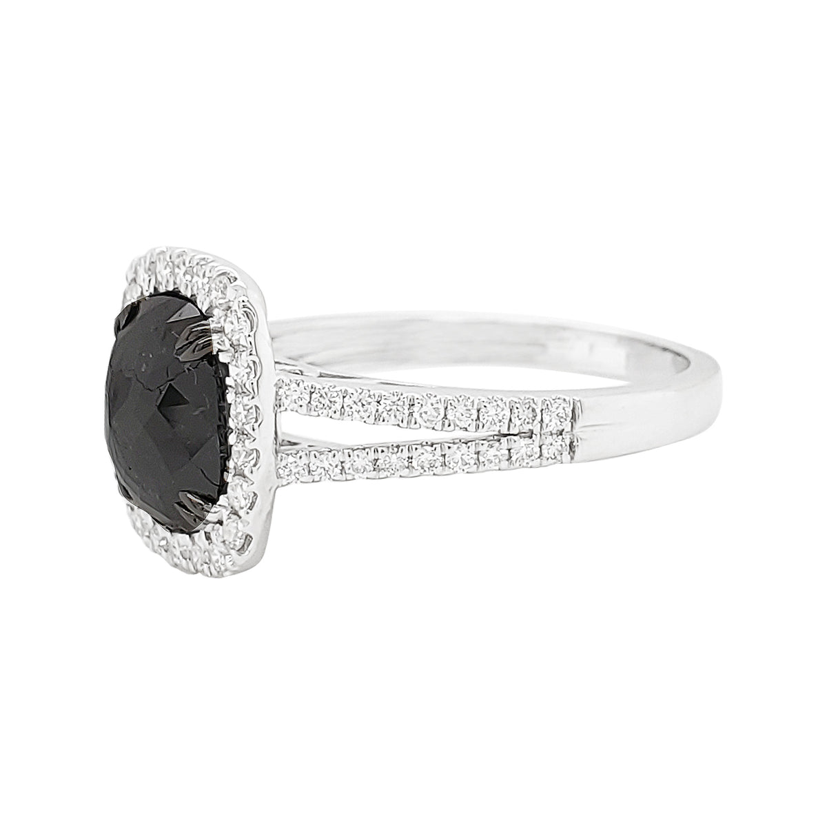 Cushion Black Diamond Ring | 14K Gold Single Halo Engagement Ring
