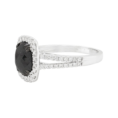 Cushion Black Diamond Ring | 14K Gold Single Halo Engagement Ring