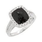 Cushion Black Diamond Ring | 14K Gold Single Halo Engagement Ring