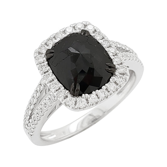 Cushion Black Diamond Ring | 14K Gold Single Halo Engagement Ring
