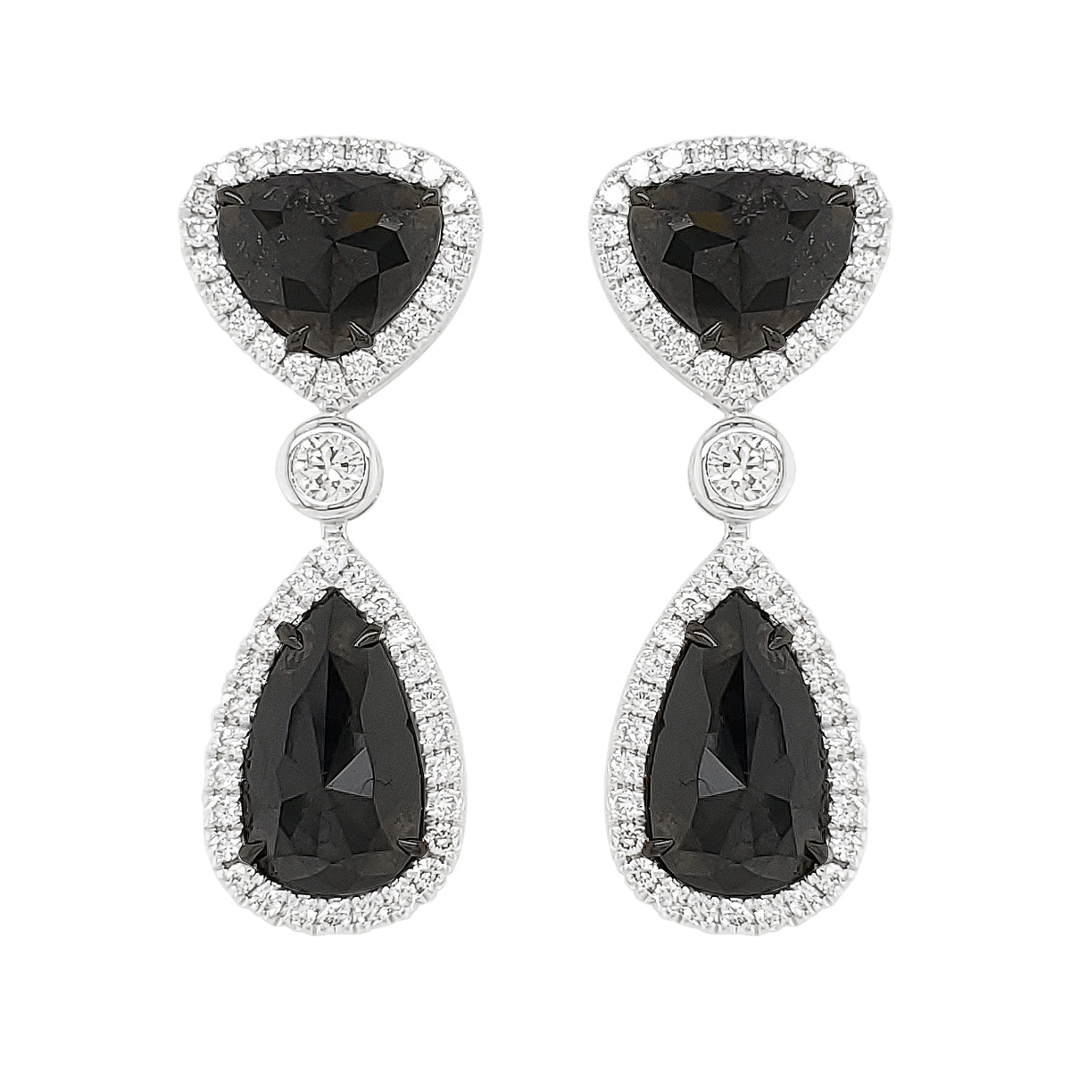 14K White Gold Pear Trillion Diamond Halo Drop Earrings