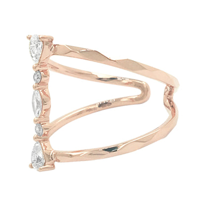 10K Rose Gold Diamond Ring Pear Marquise Round Cut 2/5 CTW  Band Bridal Engagement Jewelry Anniversary Gift