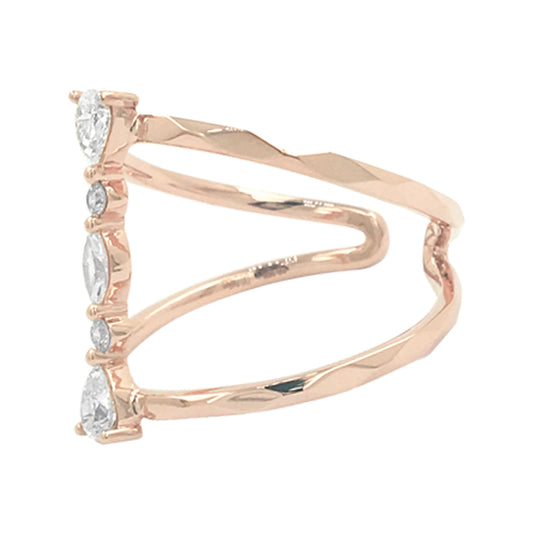 10K Rose Gold Diamond Ring Pear Marquise Round Cut 2/5 CTW  Band Bridal Engagement Jewelry Anniversary Gift