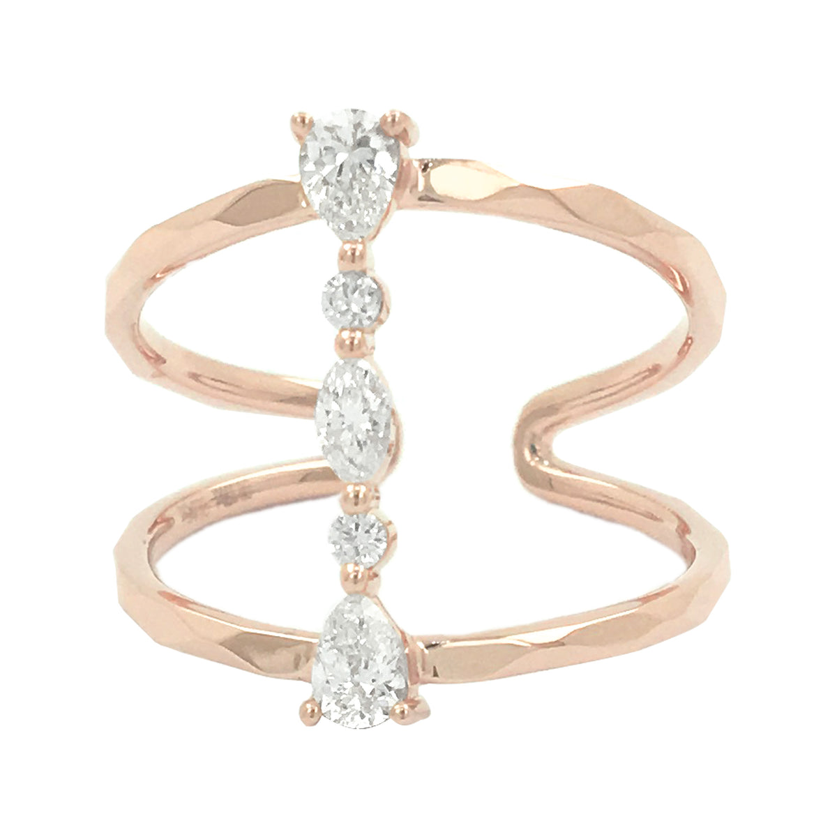 10K Rose Gold Diamond Ring Pear Marquise Round Cut 2/5 CTW  Band Bridal Engagement Jewelry Anniversary Gift