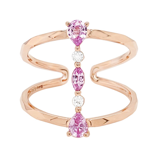 10K Rose Gold Pink Sapphire Diamond Wrap Ring