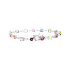 18K White Gold Multi Sapphire Diamond Bracelet 7 Inch Gemstone Wedding Fine Jewelry Bridal Gift For Female