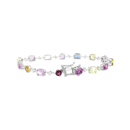 18K White Gold Multi Sapphire Diamond Bracelet 7 Inch Gemstone Wedding Fine Jewelry Bridal Gift For Female