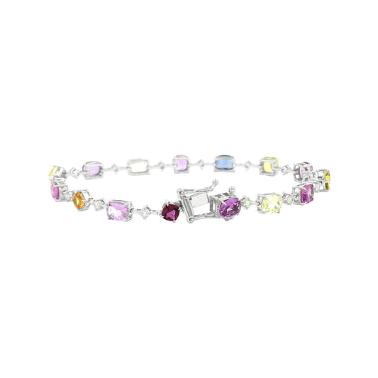 18K White Gold Multi Sapphire Diamond Bracelet 7 Inch Gemstone Wedding Fine Jewelry Bridal Gift For Female
