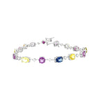 18K White Gold Multi Sapphire Diamond Bracelet 7 Inch Gemstone Wedding Fine Jewelry Bridal Gift For Female