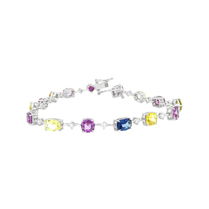 18K White Gold Multi Sapphire Diamond Bracelet 7 Inch Gemstone Wedding Fine Jewelry Bridal Gift For Female