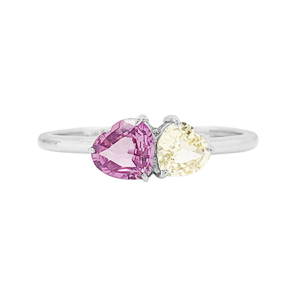 Dual Heart Sapphire Ring: 14K Gold Romantic Gemstone Jewelry