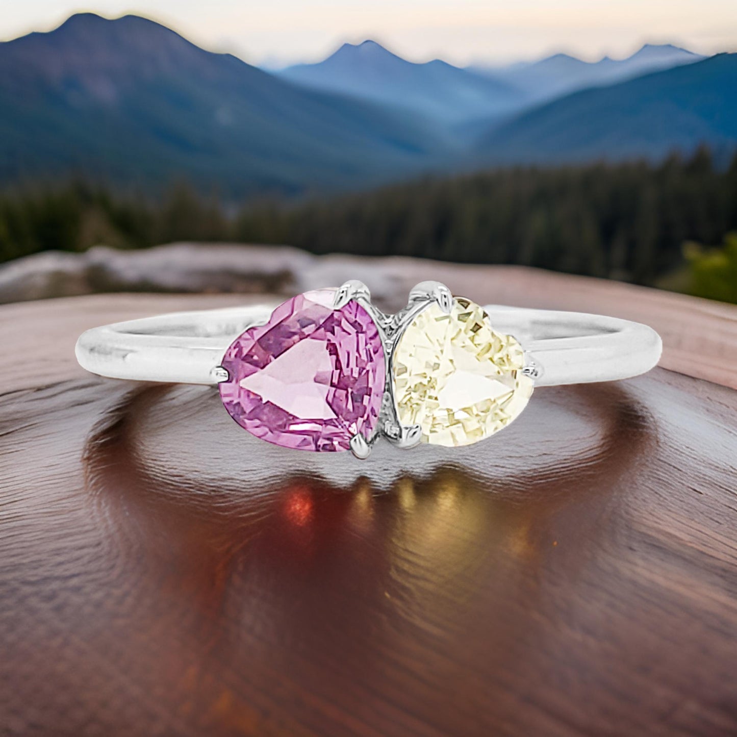 Dual Heart Sapphire Ring: 14K Gold Romantic Gemstone Jewelry