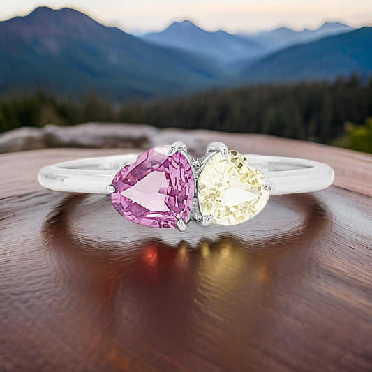 Dual Heart Sapphire Ring: 14K Gold Romantic Gemstone Jewelry
