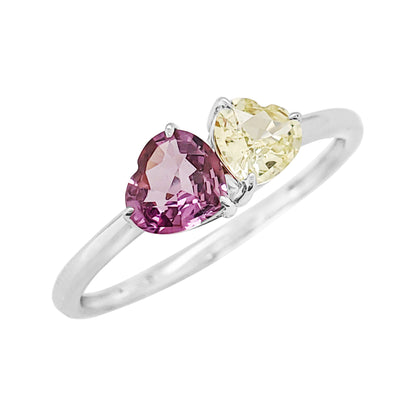 Dual Heart Sapphire Ring: 14K Gold Romantic Gemstone Jewelry