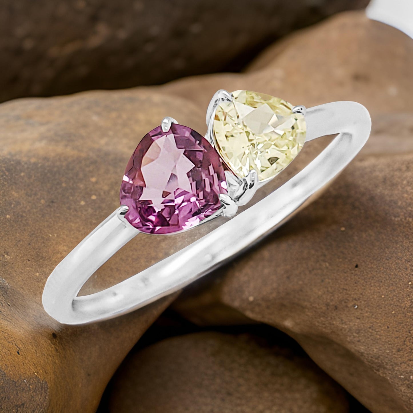 Dual Heart Sapphire Ring: 14K Gold Romantic Gemstone Jewelry
