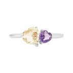 14K Gold Twin Heart Sapphire Ring – Purple & Yellow Gemstones, Promise Ring for Women