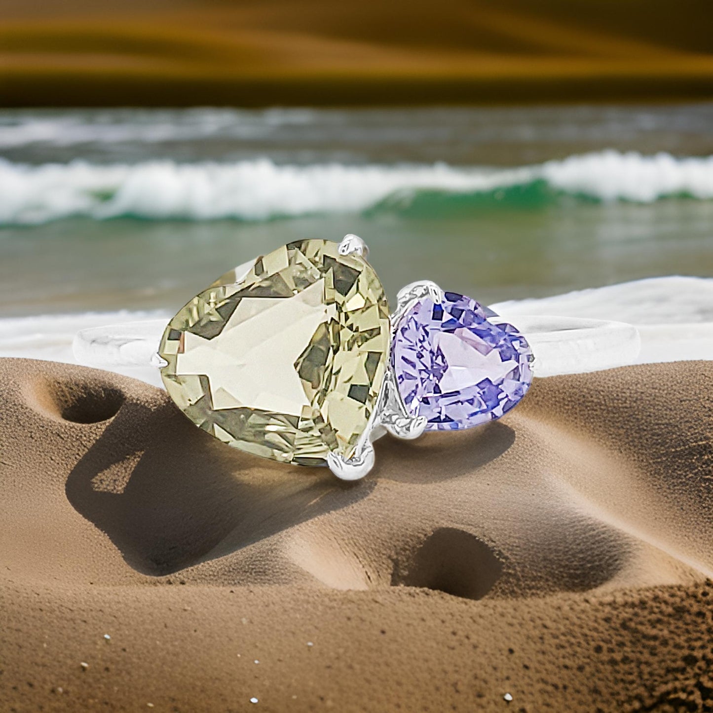 Heart Shape Multicolor Sapphire Ring - 14K Gold Engagement, Wedding