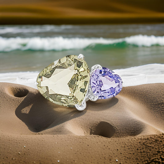 Heart Shape Multicolor Sapphire Ring - 14K Gold Engagement, Wedding