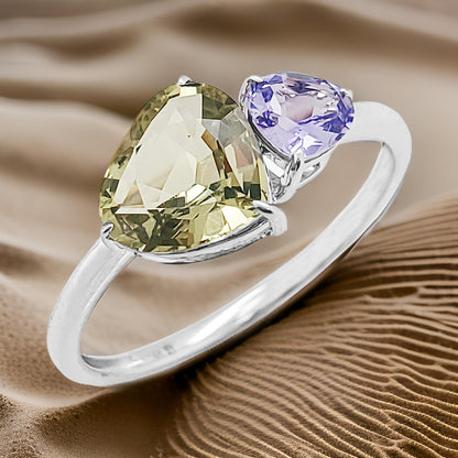 Heart Shape Multicolor Sapphire Ring - 14K Gold Engagement, Wedding