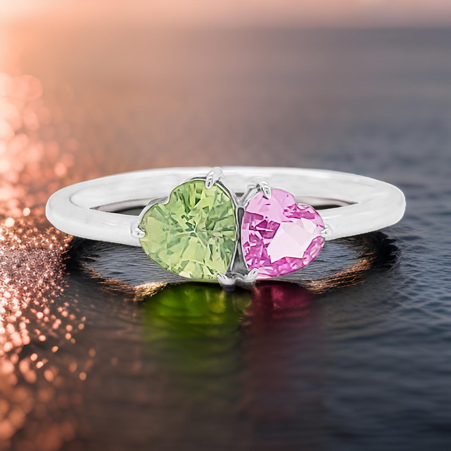 14K Gold Heart-Shaped Sapphire Ring: Multicolor Gemstone