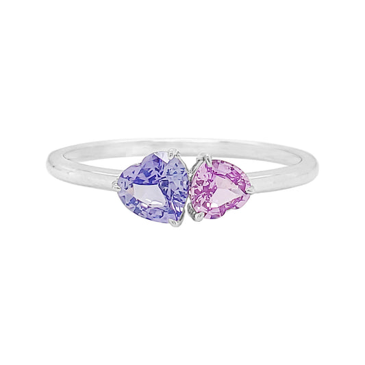 14K Gold Heart Sapphire Engagement Ring: Multicolor Gemstone
