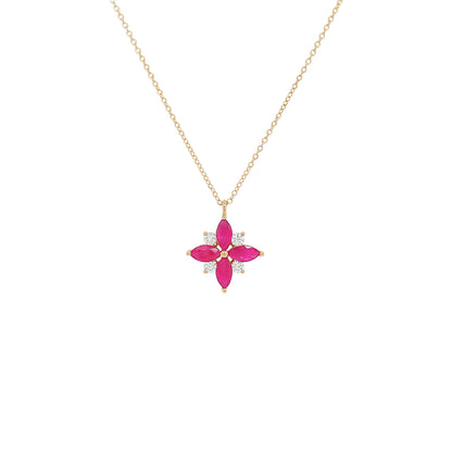 Marquise Cut Red Ruby & Diamond Pendant Necklace (9/10 CTW) in 14K Gold with 18" Chain