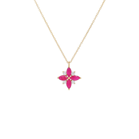 Marquise Cut Red Ruby & Diamond Pendant Necklace (9/10 CTW) in 14K Gold with 18" Chain
