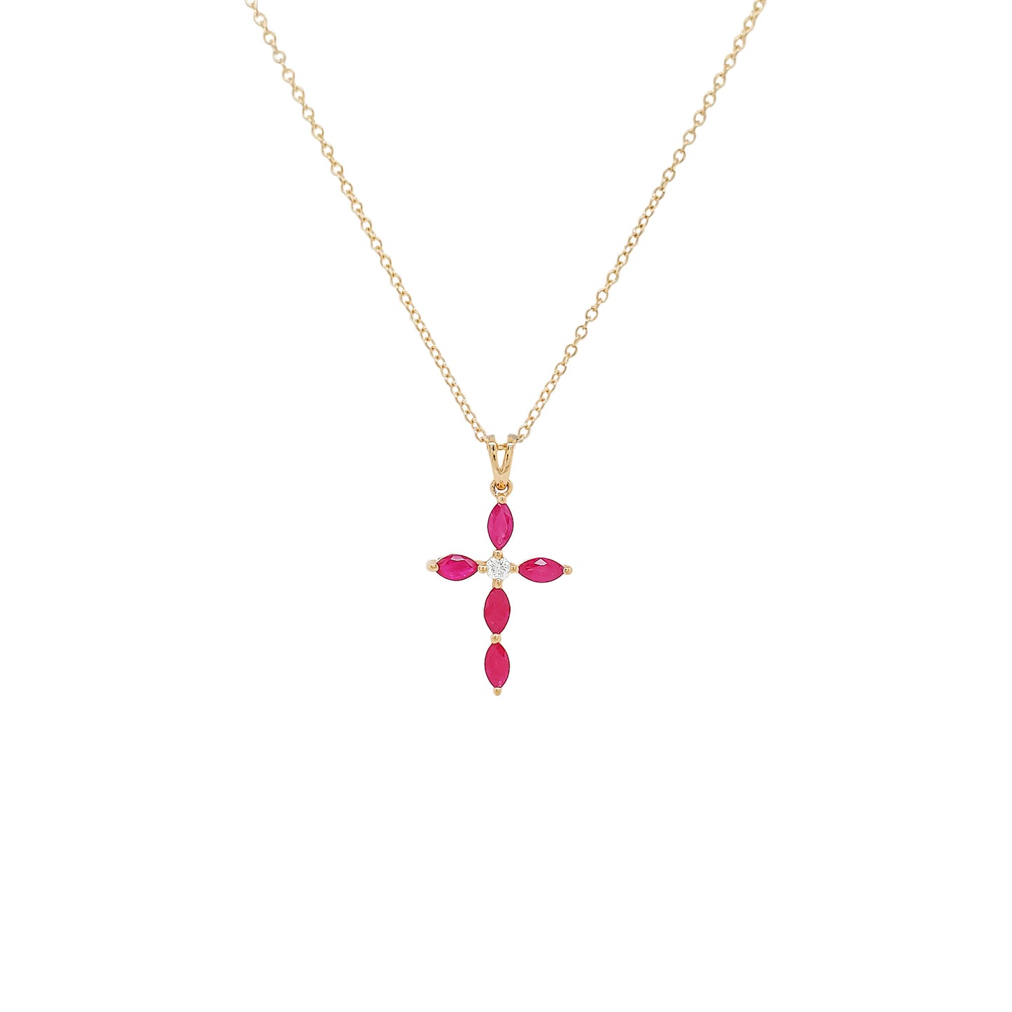 14K Gold Holy Cross Ruby & Diamond Pendant Necklace (3/5 CTW) - with 18" Chain