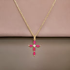 14K Gold Holy Cross Ruby & Diamond Pendant Necklace (3/5 CTW) - with 18" Chain