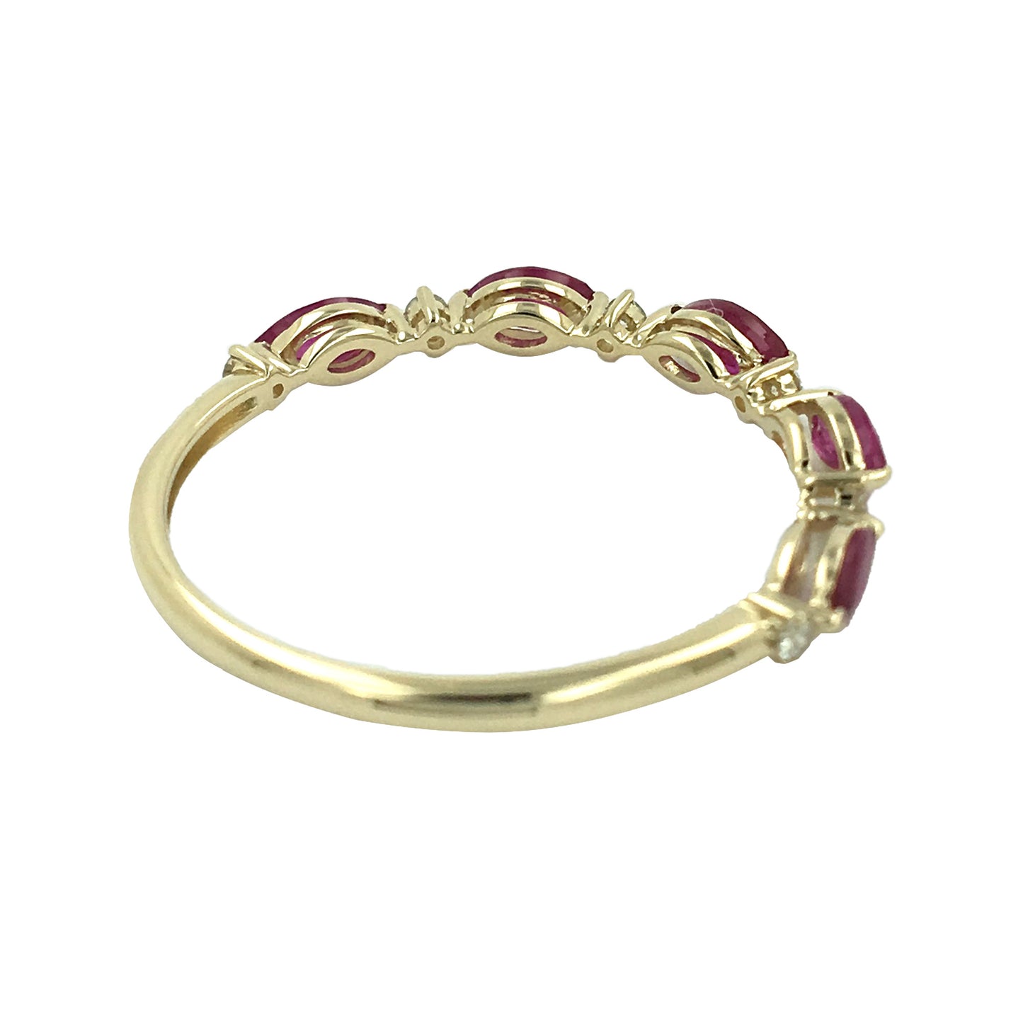14K Yellow Gold Marquise Ruby Diamond Band Red Gemstone Wedding Ring July Birthstone Jewelry Minimalist Stackable Anniversary Gift For Her