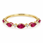 14K Yellow Gold Marquise Ruby Diamond Band Red Gemstone Wedding Ring July Birthstone Jewelry Minimalist Stackable Anniversary Gift For Her