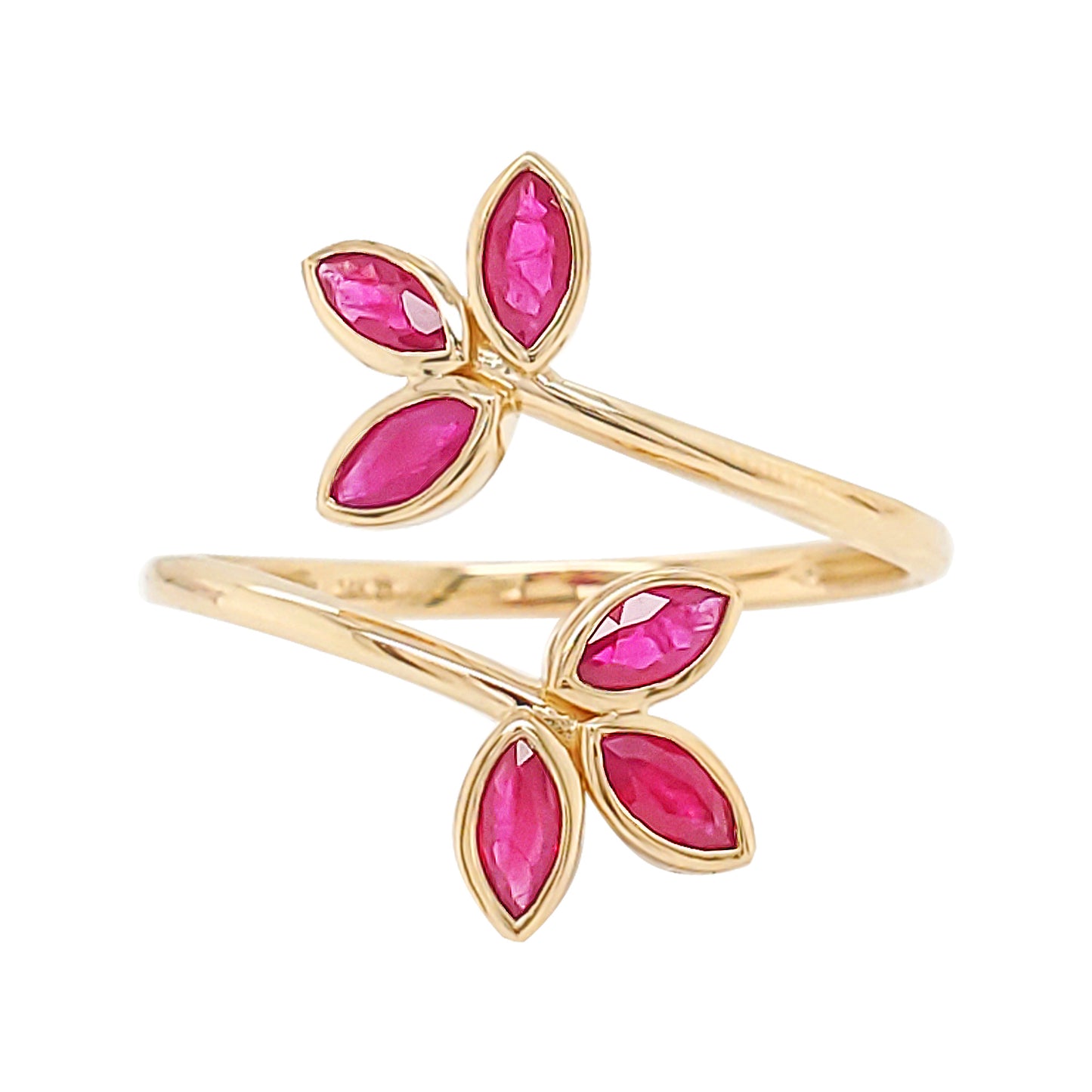 14K Gold Open Ring: Red Ruby Marquise Cut Party Jewelry
