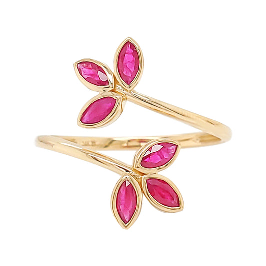 14K Gold Open Ring: Red Ruby Marquise Cut Party Jewelry