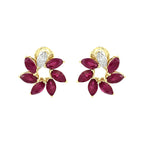 14K Yellow Gold Marquise Red Ruby Floral Earrings Natural Diamond Flower Studs July Birthstone Jewelry Dainty Petal Gemstone Unique Gift