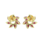 14K Yellow Gold Marquise Red Ruby Floral Earrings Natural Diamond Flower Studs July Birthstone Jewelry Dainty Petal Gemstone Unique Gift