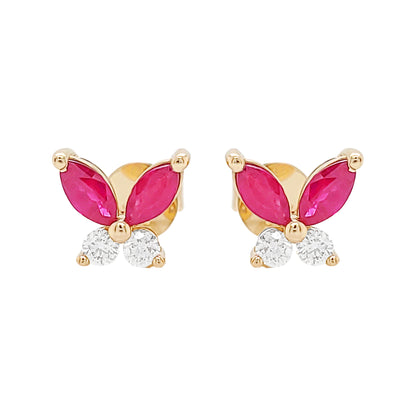 14K Gold Ruby & Diamond Marquise Earrings: Partywear Jewelry