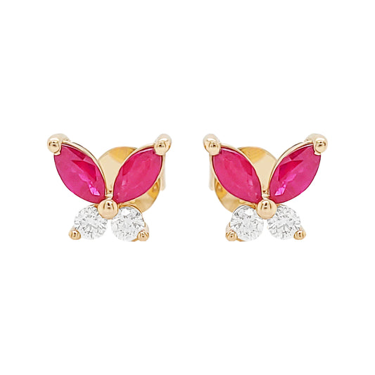 14K Gold Ruby & Diamond Marquise Earrings: Partywear Jewelry